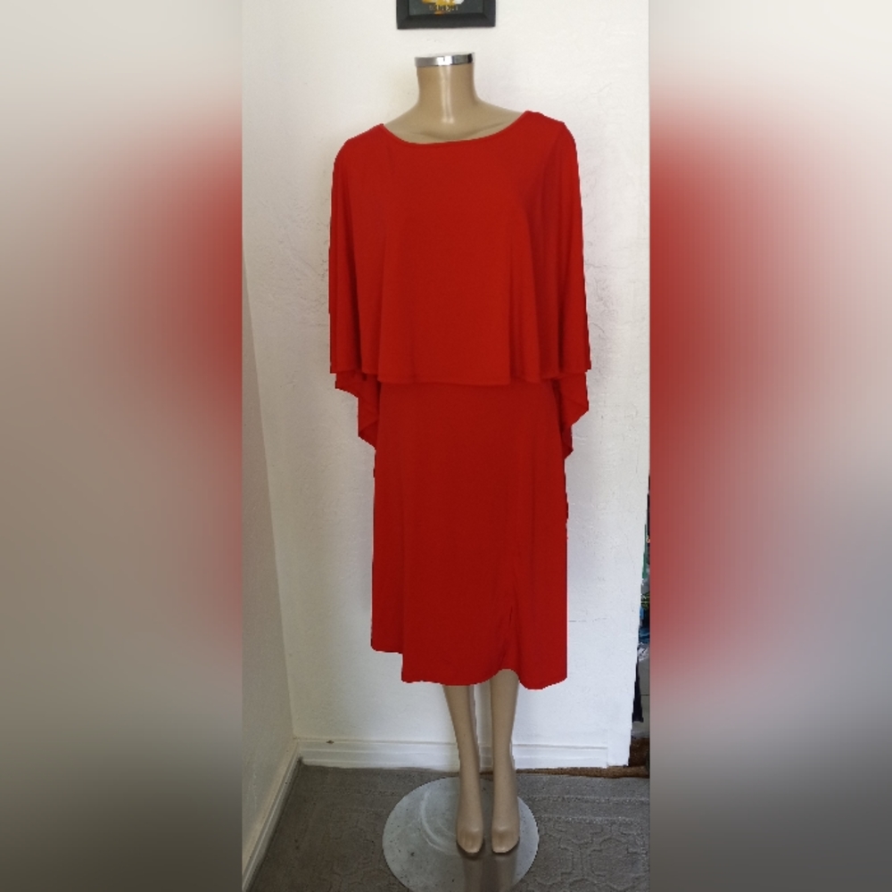 Anthony Original Red Short Sleeve With Cape Over Midi Dress
